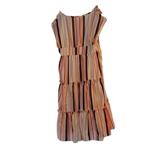Pink white and brown striped dress